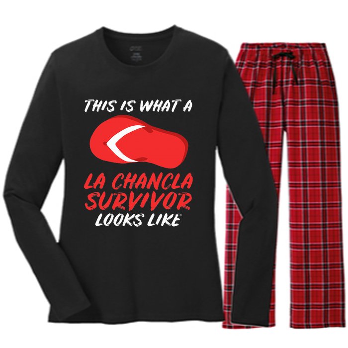 La Chancla Survivor Funny Family Humor Gift Women's Long Sleeve Flannel Pajama Set 