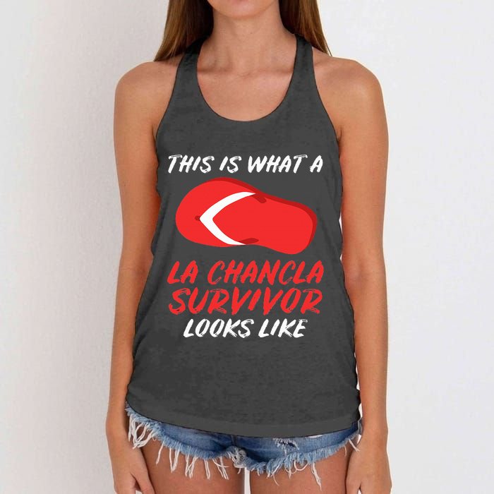 La Chancla Survivor Funny Family Humor Gift Women's Knotted Racerback Tank