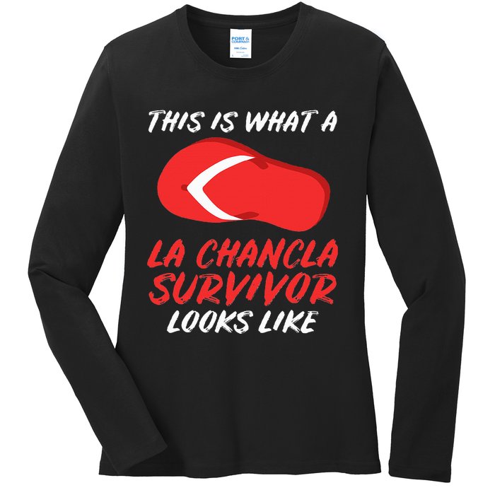 La Chancla Survivor Funny Family Humor Gift Ladies Long Sleeve Shirt