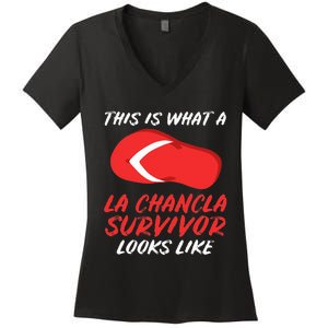 La Chancla Survivor Funny Family Humor Gift Women's V-Neck T-Shirt