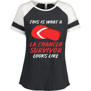 La Chancla Survivor Funny Family Humor Gift Enza Ladies Jersey Colorblock Tee