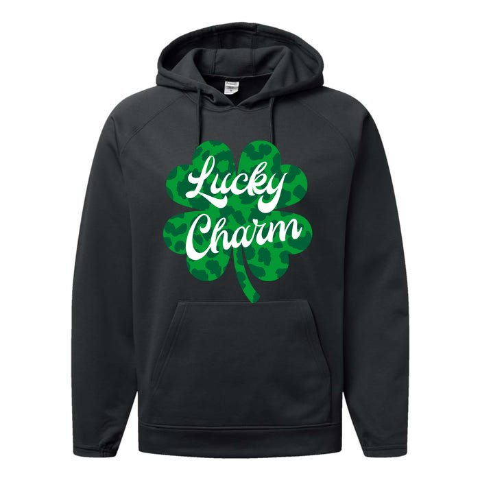 Lucky Charm St Patricks Day - Lucky Irish - Leopard Shamrock Performance Fleece Hoodie