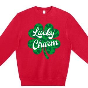 Lucky Charm St Patricks Day - Lucky Irish - Leopard Shamrock Premium Crewneck Sweatshirt