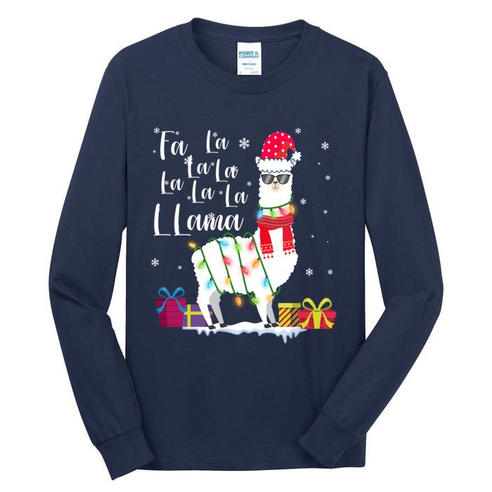 Llama Christmas Sweater Falala Lama Funny Xmas Tall Long Sleeve T-Shirt