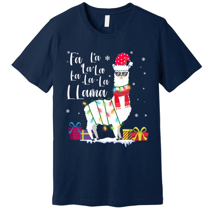 Llama Christmas Sweater Falala Lama Funny Xmas Premium T-Shirt