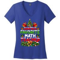 Lighting Christmas SantaS Favorite Math Teacher Xmas Meaningful Gift Women's V-Neck T-Shirt