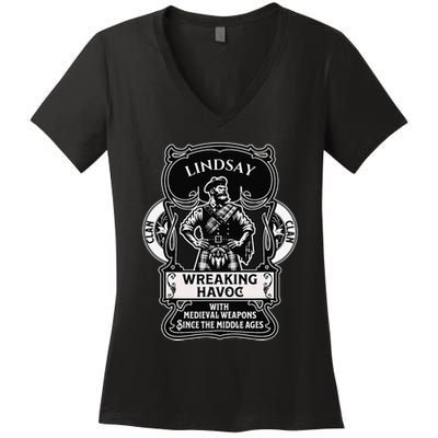 Lindsay Clan Scottish Havoc Gaelic Games Women's V-Neck T-Shirt