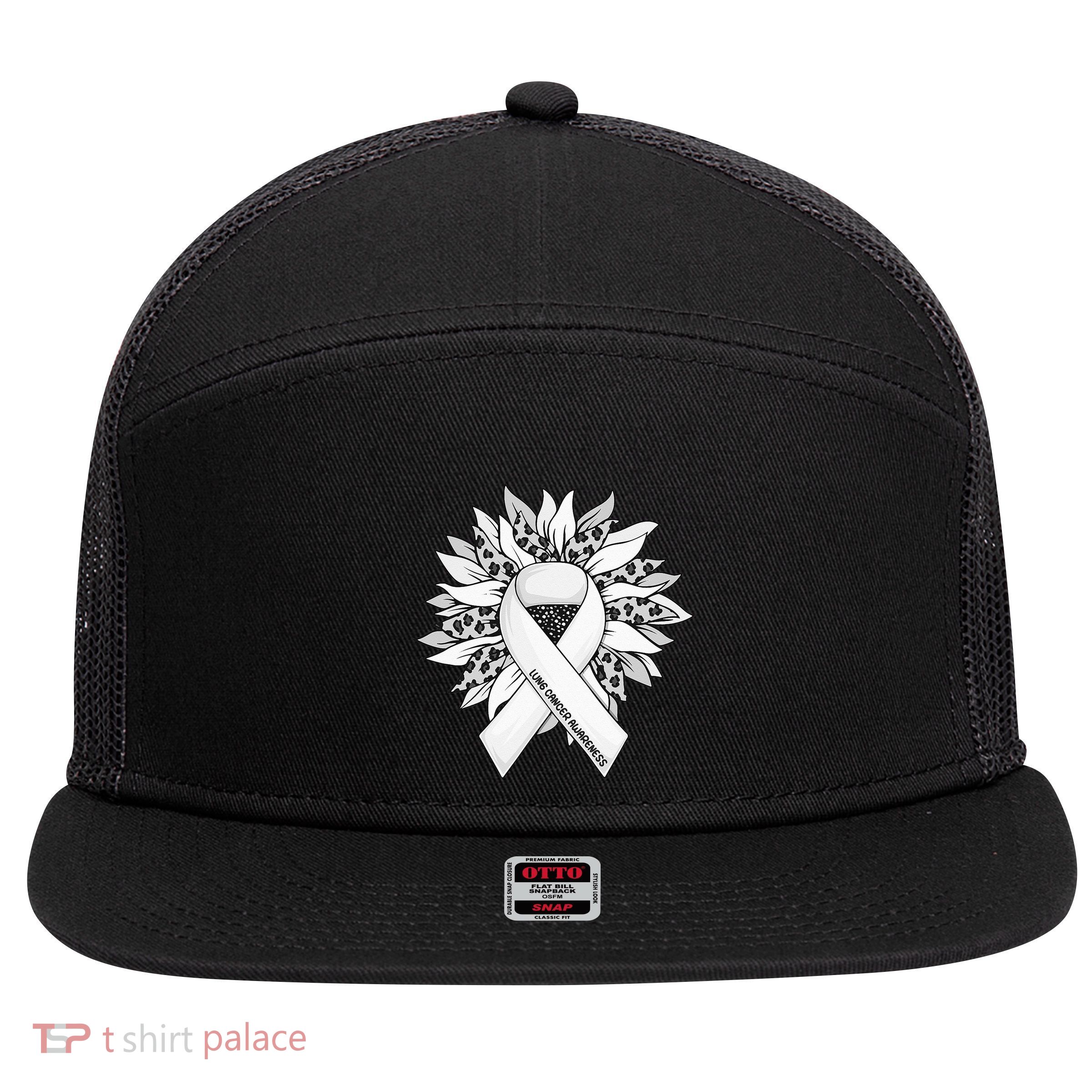 Lung Cancer Sunflower Lung Cancer Awareness 7 Panel Mesh Trucker Snapback Hat