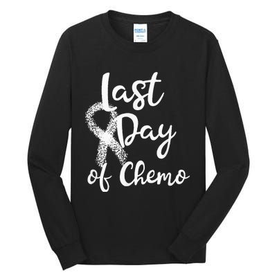 Lung Cancer Survivor Last Day Of Chemo Quote White Ribbon Tall Long Sleeve T-Shirt