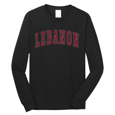 Lebanon Connecticut Souvenir College Style Red Text Long Sleeve Shirt