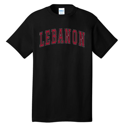 Lebanon Connecticut Souvenir College Style Red Text Tall T-Shirt