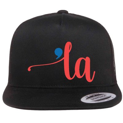 La Cursive Script With Comma Kamala Nickname Commala Flat Bill Trucker Hat