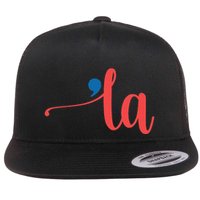 La Cursive Script With Comma Kamala Nickname Commala Flat Bill Trucker Hat
