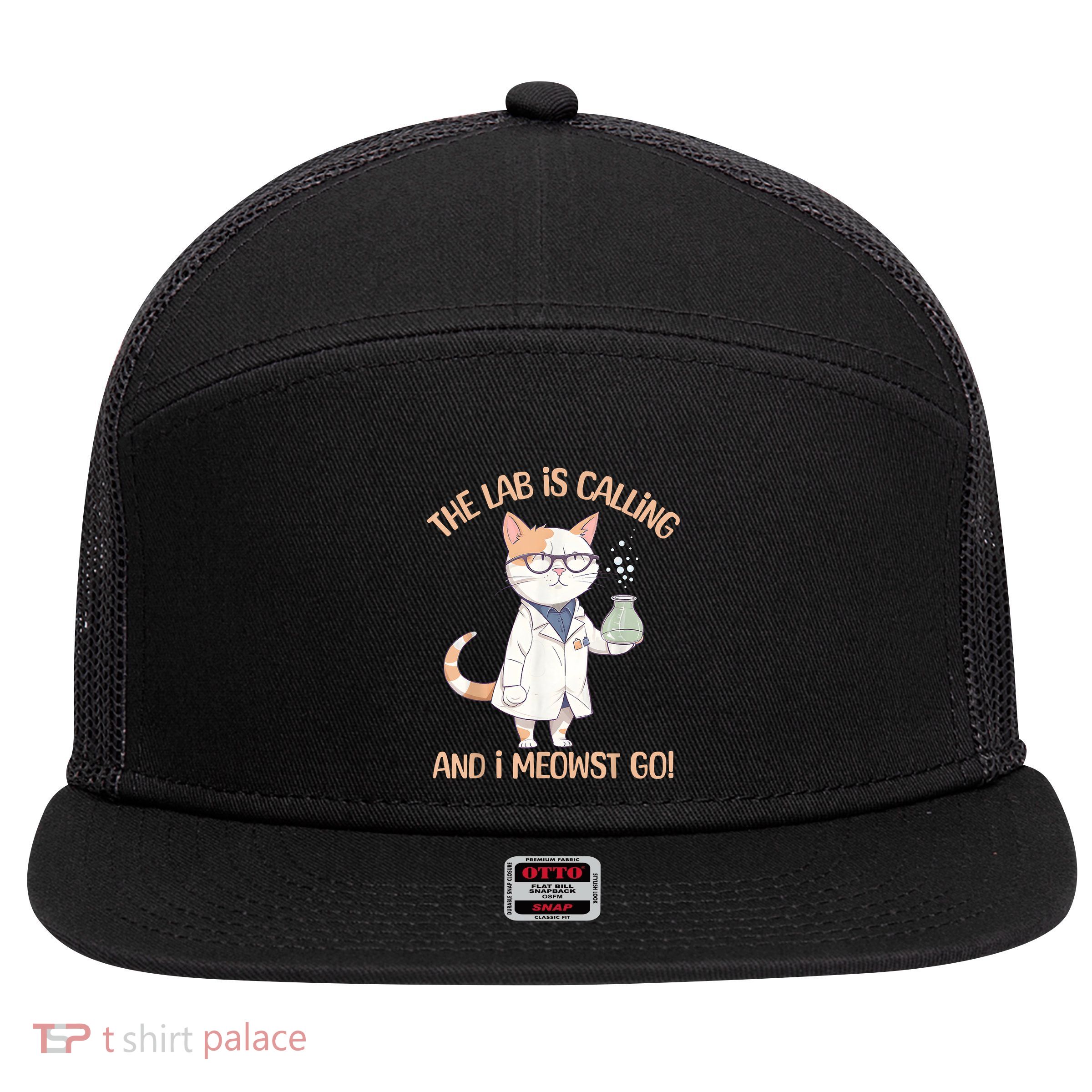 Lab Calling Science Funny Lab Cat Laboratory Chemistry 7 Panel Mesh Trucker Snapback Hat