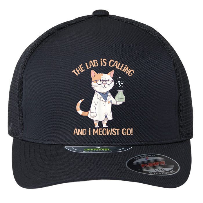 Lab Calling Science Funny Lab Cat Laboratory Chemistry Flexfit Unipanel Trucker Cap