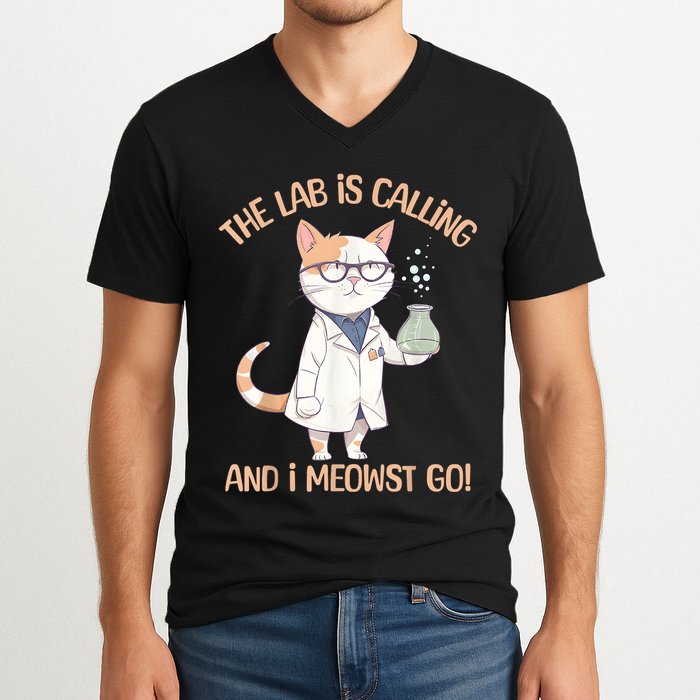 Lab Calling Science Funny Lab Cat Laboratory Chemistry V-Neck T-Shirt
