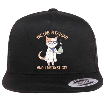 Lab Calling Science Funny Lab Cat Laboratory Chemistry Flatbill Hat