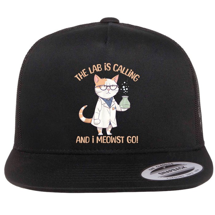 Lab Calling Science Funny Lab Cat Laboratory Chemistry Flatbill Hat
