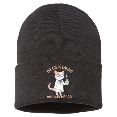 Lab Calling Science Funny Lab Cat Laboratory Chemistry Sustainable Knit Beanie