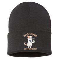 Lab Calling Science Funny Lab Cat Laboratory Chemistry Sustainable Knit Beanie
