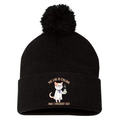 Lab Calling Science Funny Lab Cat Laboratory Chemistry Pom Pom 12in Knit Beanie