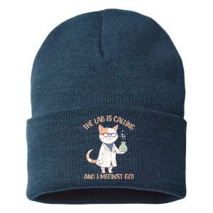 Lab Calling Science Funny Lab Cat Laboratory Chemistry Sustainable Knit Beanie