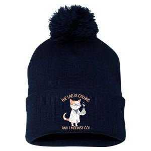 Lab Calling Science Funny Lab Cat Laboratory Chemistry Pom Pom 12in Knit Beanie