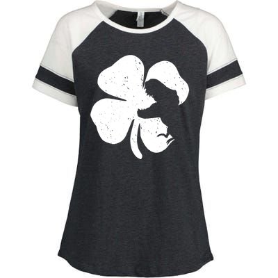 Lucky Clover St Patrick's Dinosaur Enza Ladies Jersey Colorblock Tee