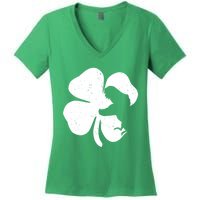 Lucky Clover St Patrick's Dinosaur Women's V-Neck T-Shirt