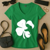 Lucky Clover St Patrick's Dinosaur Women's V-Neck T-Shirt