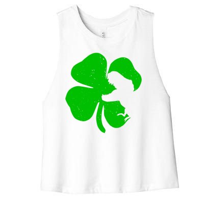 Lucky Clover St Patrick's Dinosaur Women's Racerback Cropped Tank