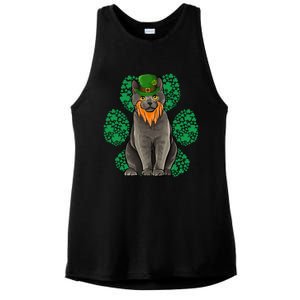 Leprechaun Chartreux St Patricks Day Shamrock Paw Gift Ladies PosiCharge Tri-Blend Wicking Tank