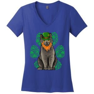 Leprechaun Chartreux St Patricks Day Shamrock Paw Gift Women's V-Neck T-Shirt