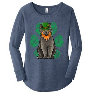 Leprechaun Chartreux St Patricks Day Shamrock Paw Gift Women's Perfect Tri Tunic Long Sleeve Shirt