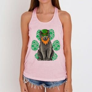 Leprechaun Chartreux St Patricks Day Shamrock Paw Gift Women's Knotted Racerback Tank