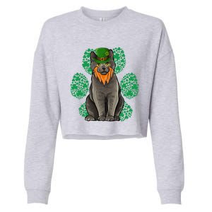 Leprechaun Chartreux St Patricks Day Shamrock Paw Gift Cropped Pullover Crew