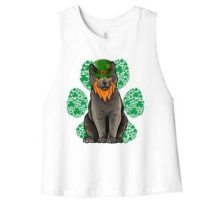 Leprechaun Chartreux St Patricks Day Shamrock Paw Gift Women's Racerback Cropped Tank