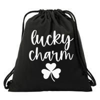 Lucky Charm Shamrock green St Patricks Day Drawstring Bag