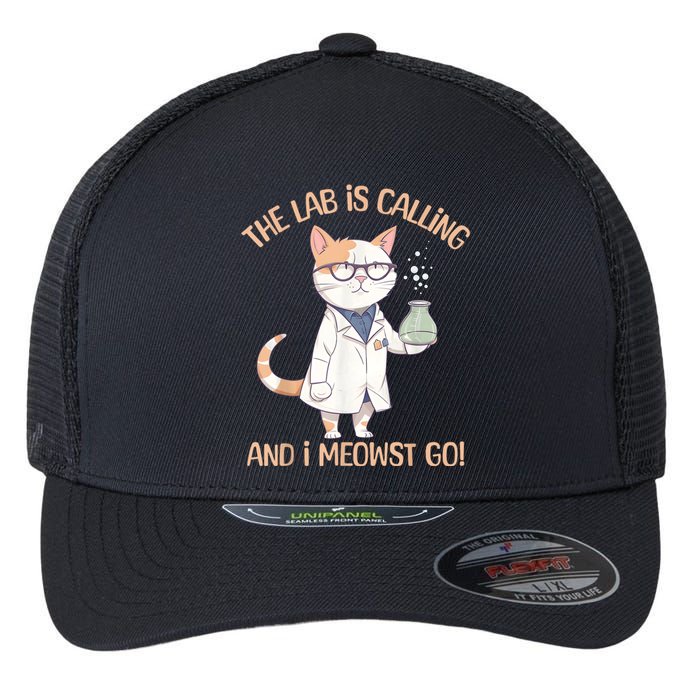 Lab Calling Science Funny Lab Cat Laboratory Chemistry Flexfit Unipanel Trucker Cap