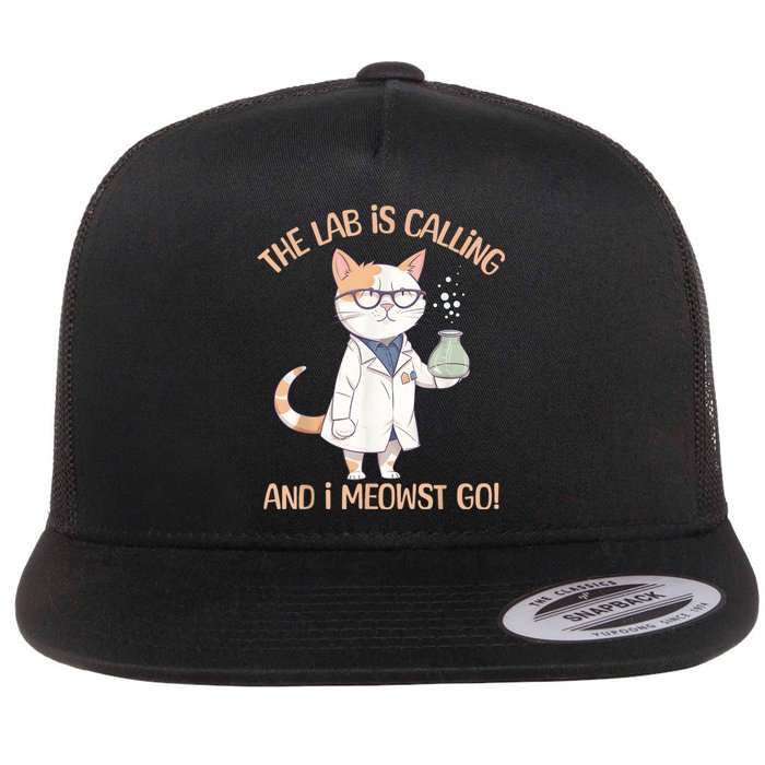 Lab Calling Science Funny Lab Cat Laboratory Chemistry Flat Bill Trucker Hat