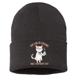 Lab Calling Science Funny Lab Cat Laboratory Chemistry Sustainable Knit Beanie