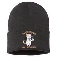 Lab Calling Science Funny Lab Cat Laboratory Chemistry Sustainable Knit Beanie