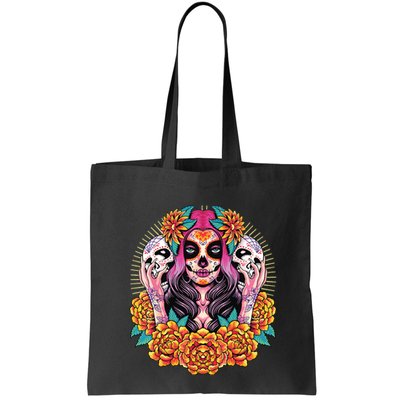 La Catrina Skull Flowers Dia De Los Muertos Bag