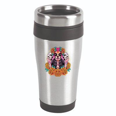 La Catrina Skull Flowers Dia De Los Muertos 16oz Travel Tumbler