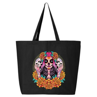 La Catrina Skull Flowers Dia De Los Muertos 25L Jumbo Tote