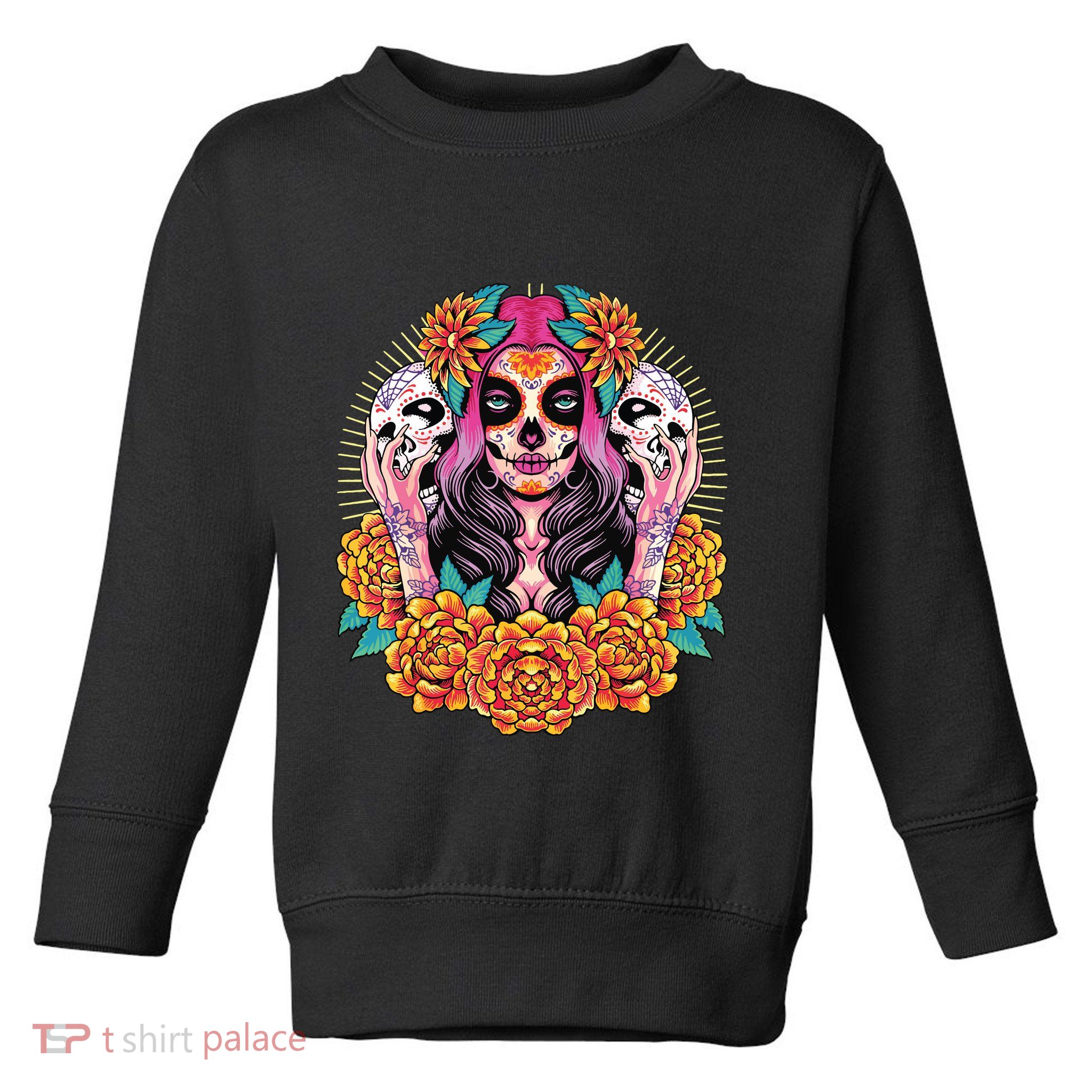 La Catrina Skull Flowers Dia De Los Muertos Toddler Sweatshirt