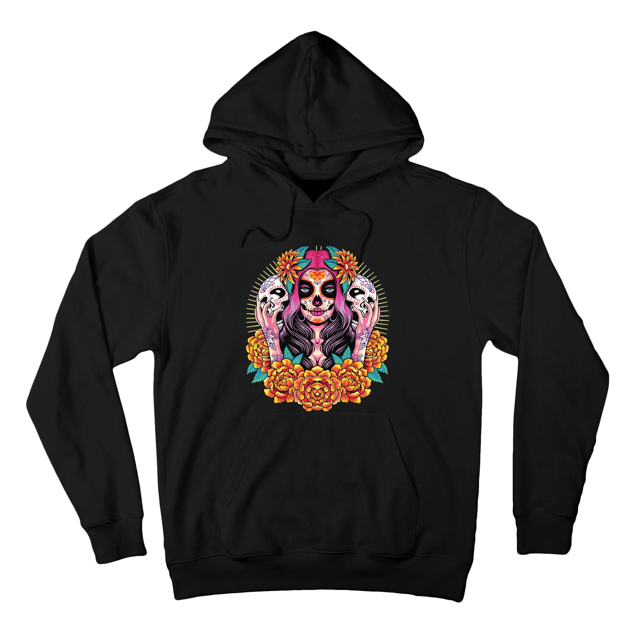 La Catrina Skull Flowers Dia De Los Muertos Tall Hoodie