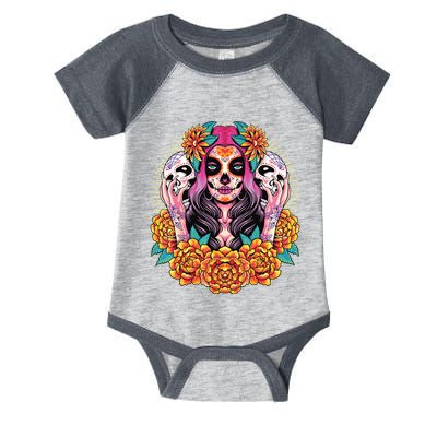 La Catrina Skull Flowers Dia De Los Muertos Infant Baby Jersey Bodysuit
