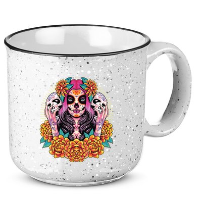La Catrina Skull Flowers Dia De Los Muertos 15oz Campfire Ceramic Mug