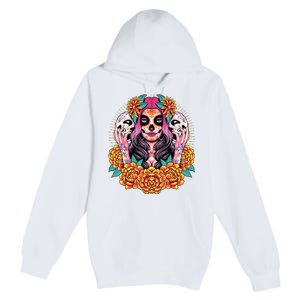 La Catrina Skull Flowers Dia De Los Muertos Premium Pullover Hoodie